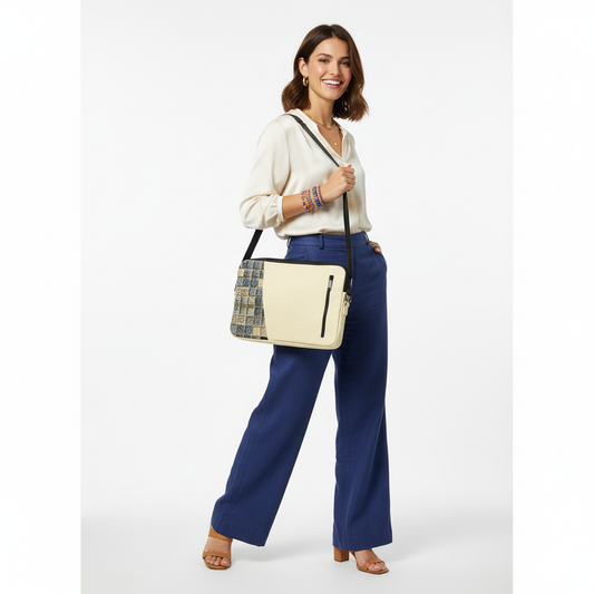 Beige blue grid Edge Laptop Sleeve