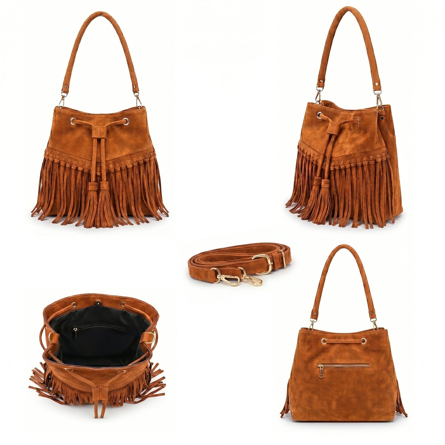 Zorya – Suede Fringe Bucket Bag