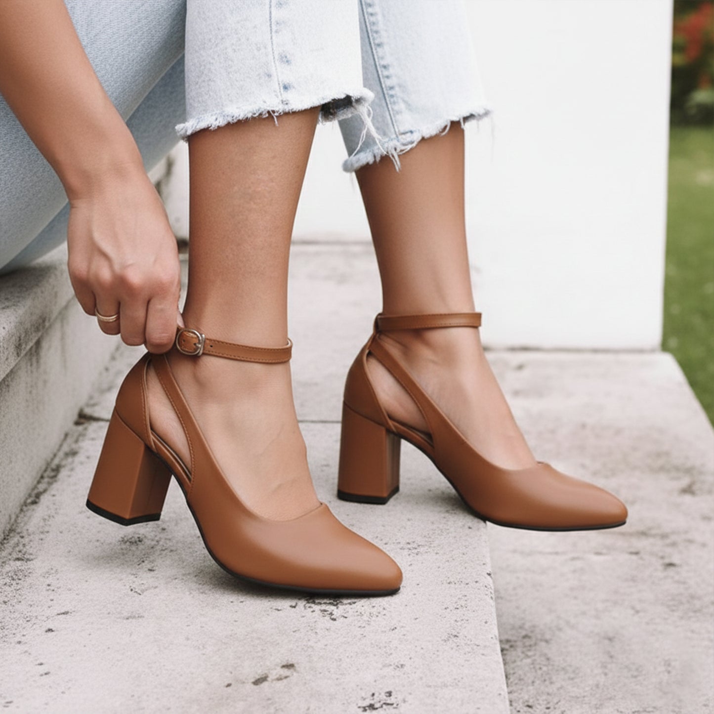 RAYA Block Heel Ankle-Strap Shoes | Scarpella