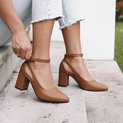 RAYA Block Heel Ankle-Strap Shoes | Scarpella