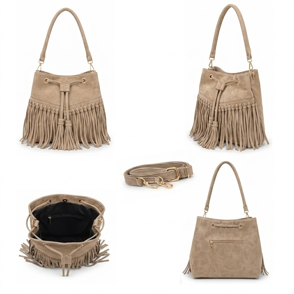 Zorya – Suede Fringe Bucket Bag