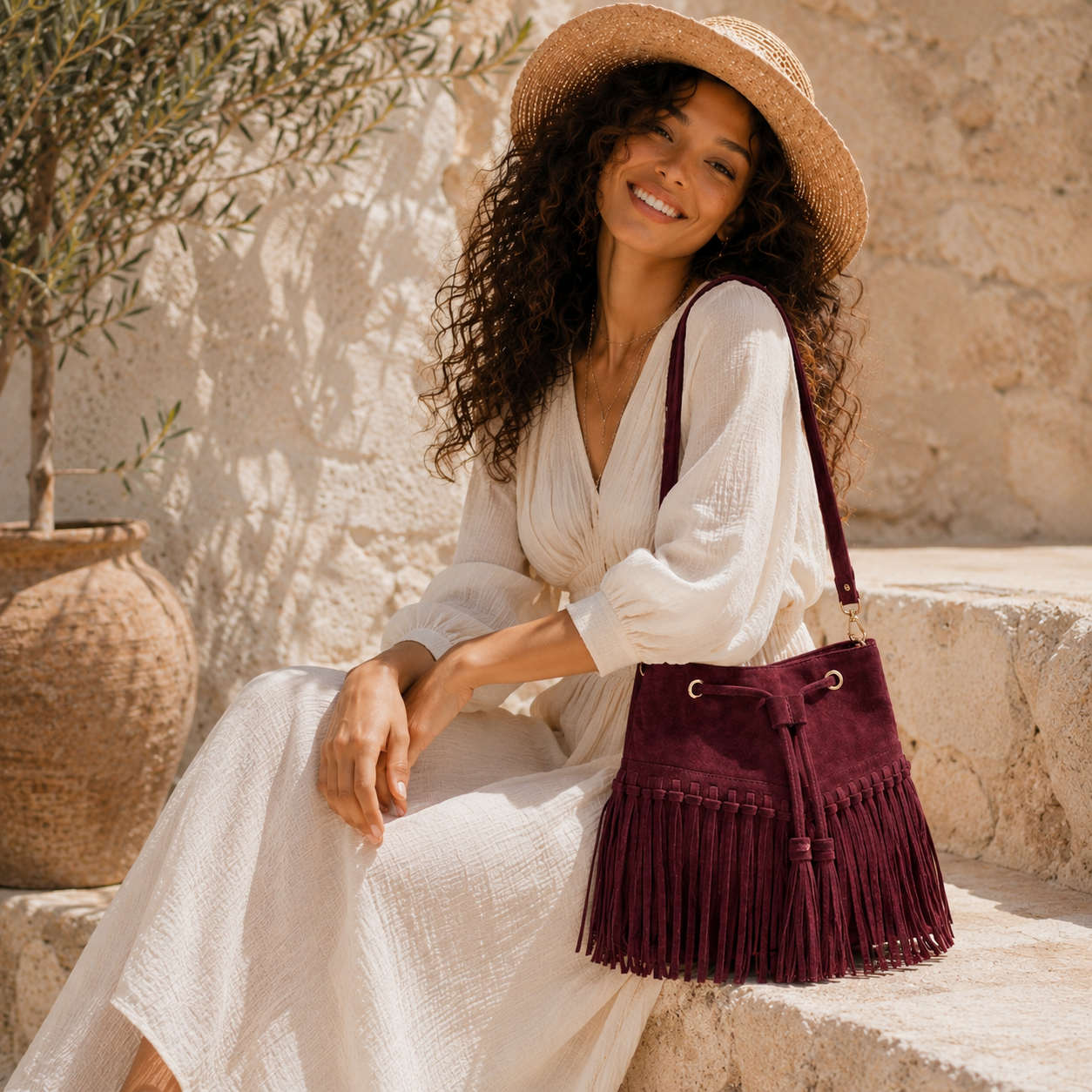 Zorya – Suede Fringe Bucket Bag