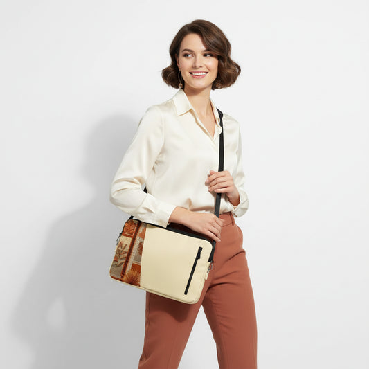 Beige Patchwork Edge Laptop Sleeve