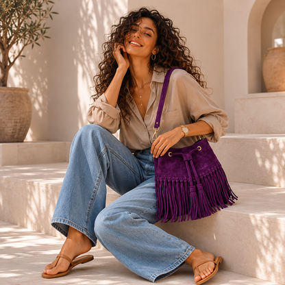 Zorya – Suede Fringe Bucket Bag
