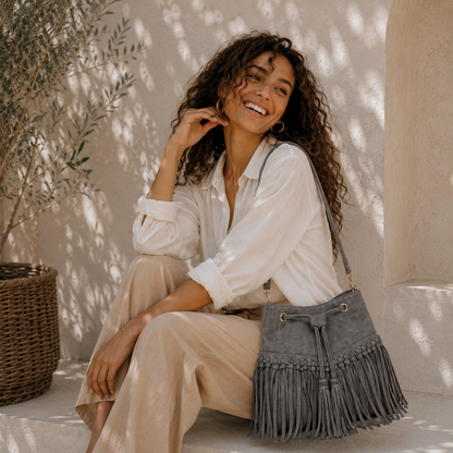 Zorya – Suede Fringe Bucket Bag