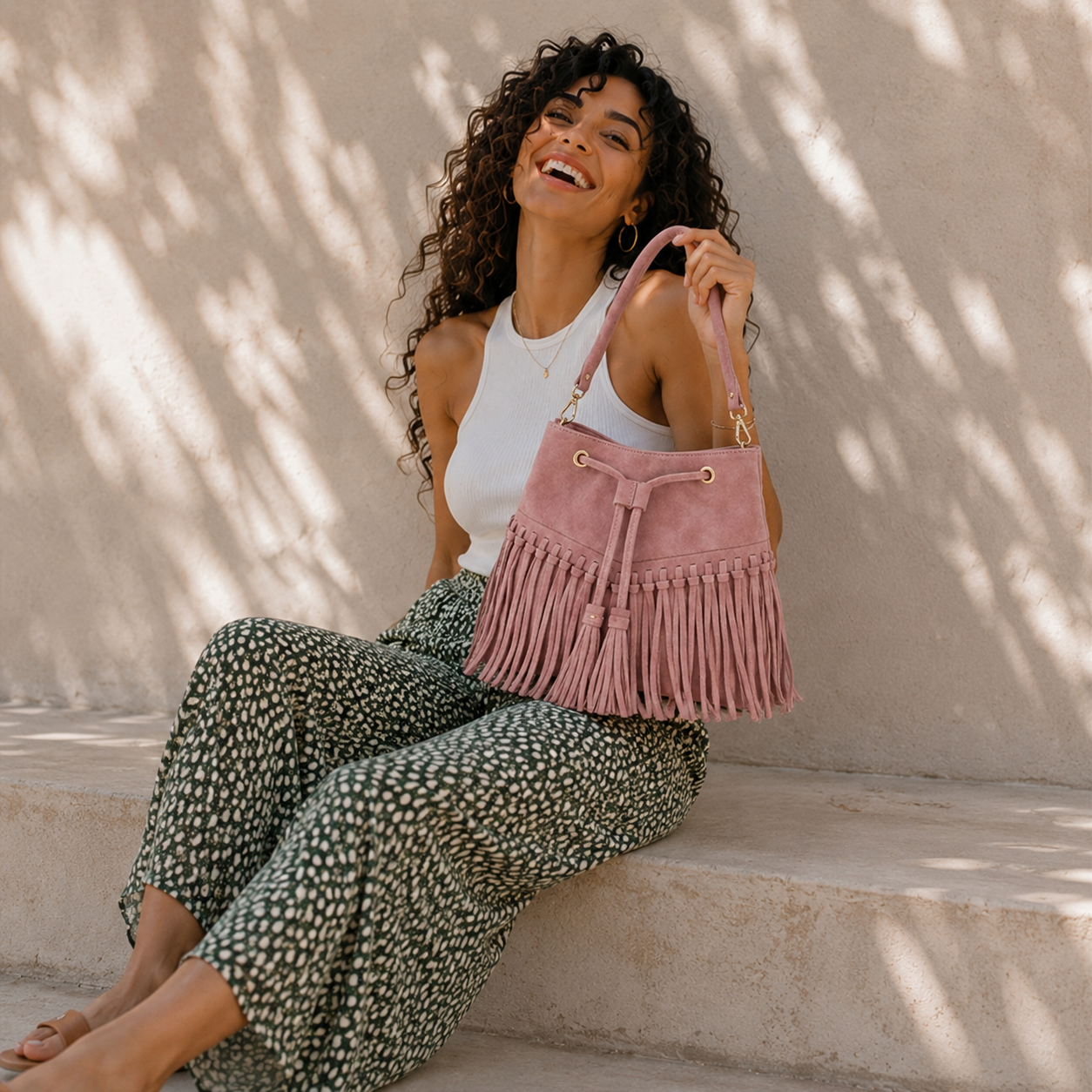 Zorya – Suede Fringe Bucket Bag