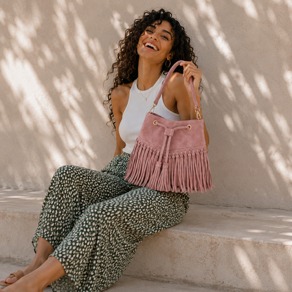 Zorya – Suede Fringe Bucket Bag