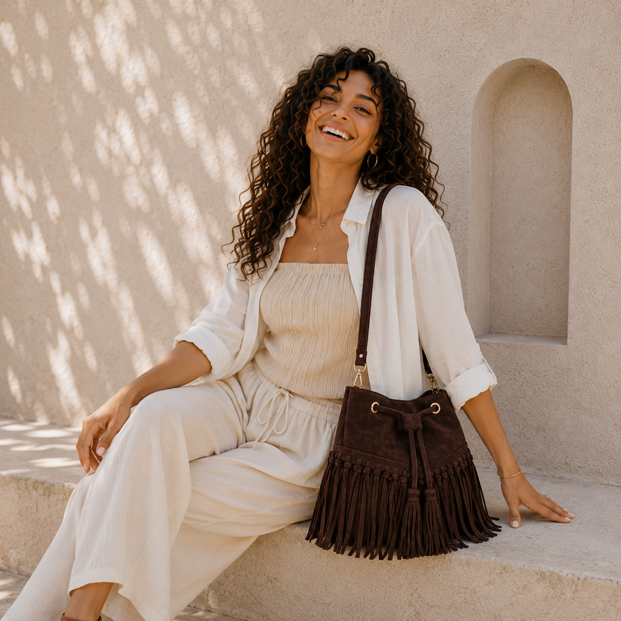 Zorya – Suede Fringe Bucket Bag
