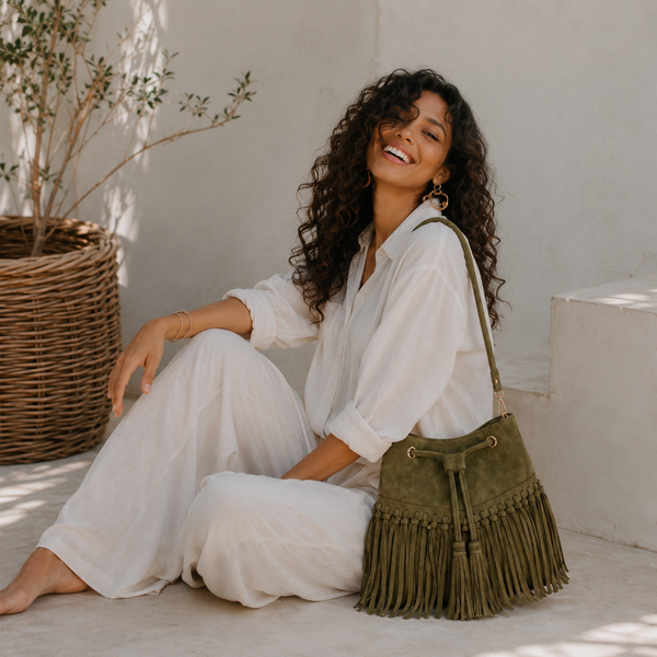 Zorya – Suede Fringe Bucket Bag