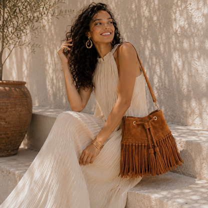Zorya – Suede Fringe Bucket Bag