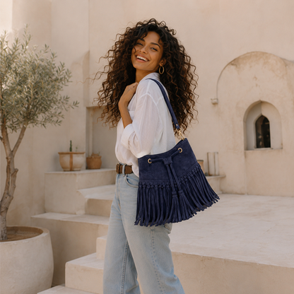 Zorya – Suede Fringe Bucket Bag