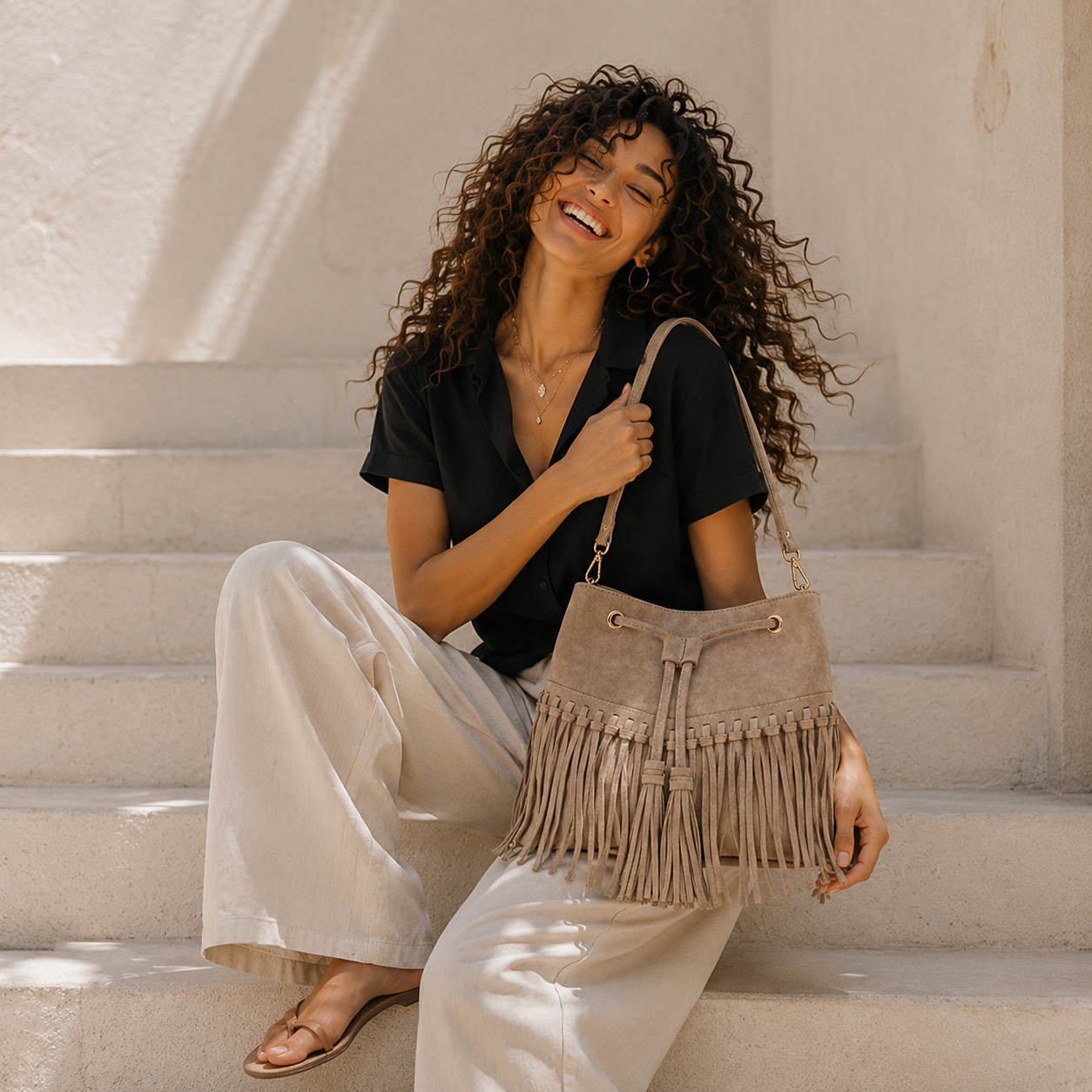 Zorya – Suede Fringe Bucket Bag