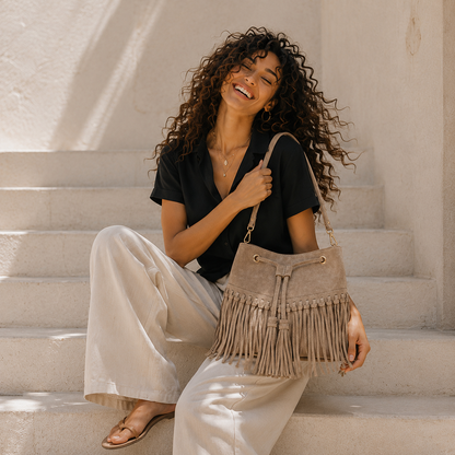Zorya – Suede Fringe Bucket Bag