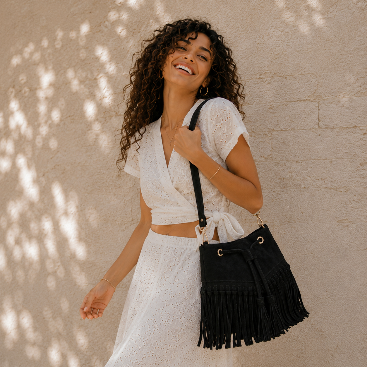 Zorya – Suede Fringe Bucket Bag