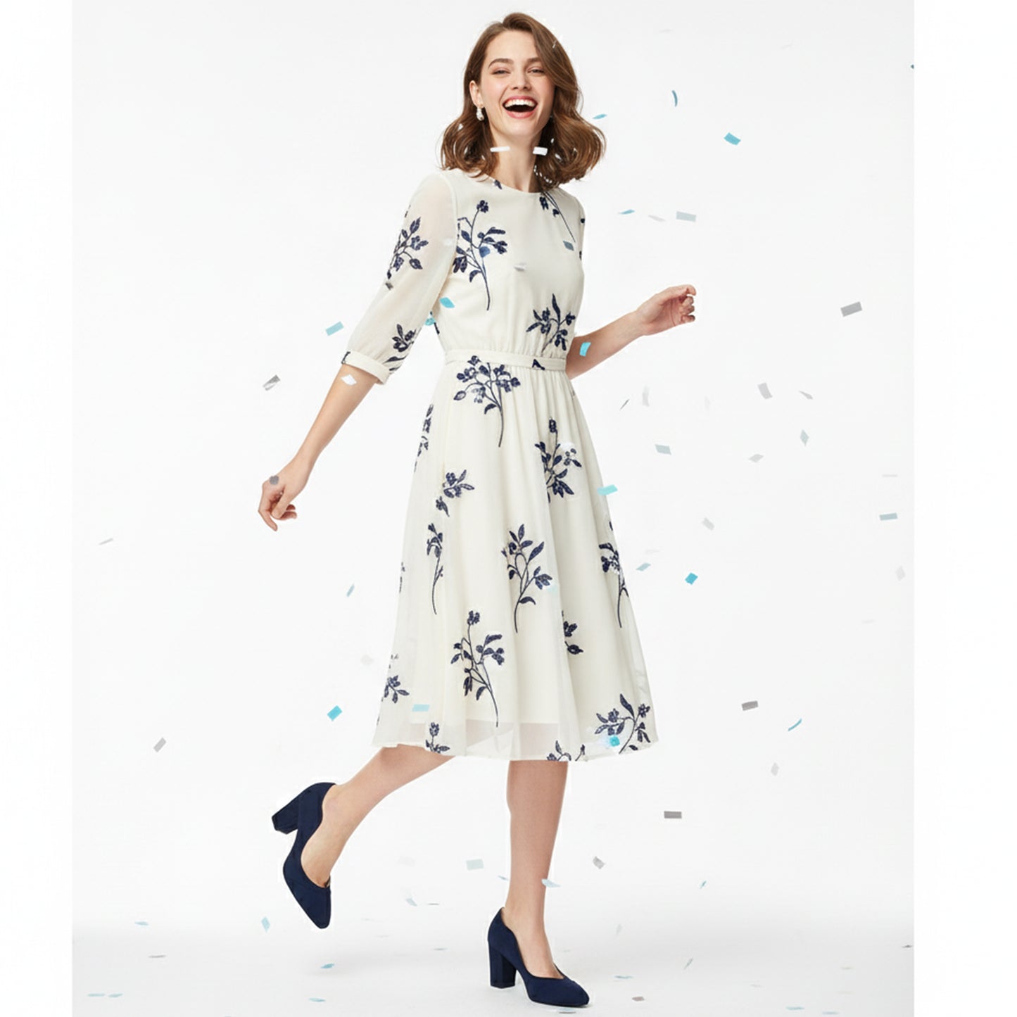 D Blue Suede Wavy Heel