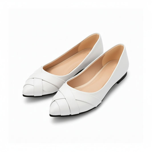 White Strips Flat Shoes