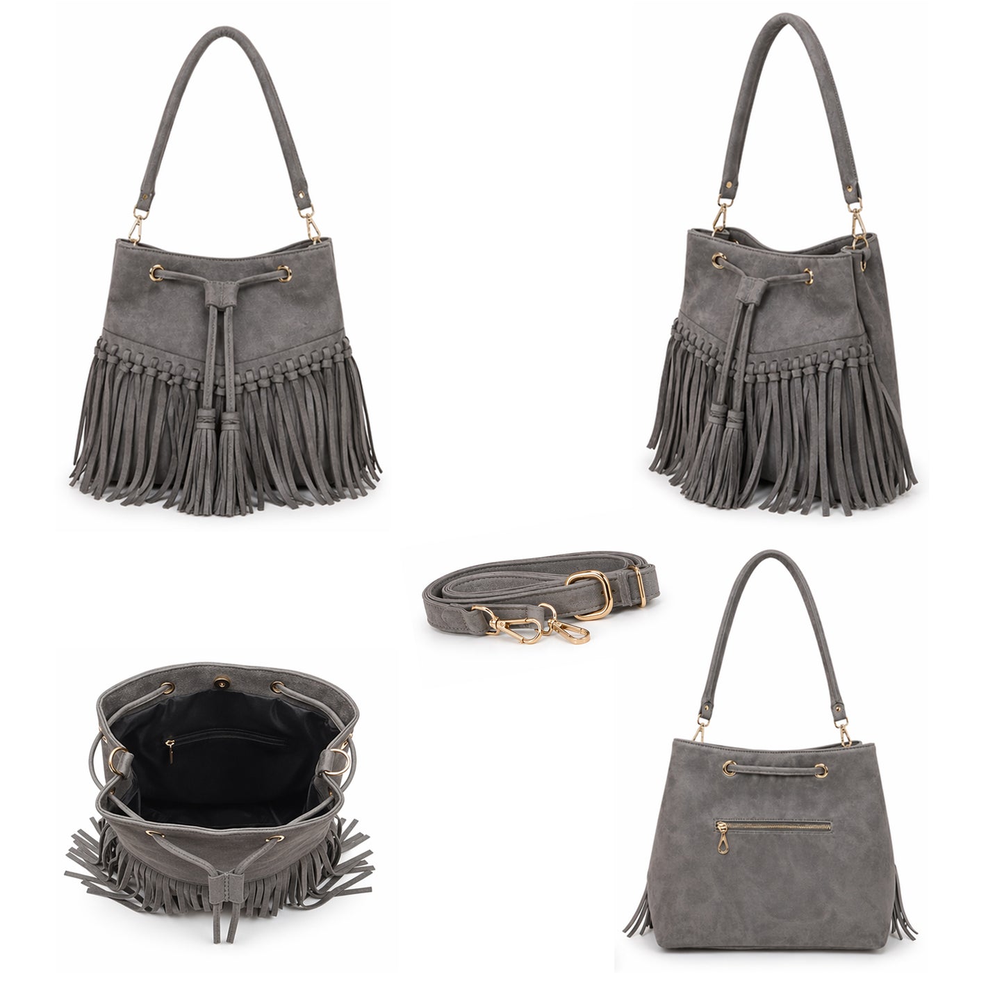 Zorya – Suede Fringe Bucket Bag