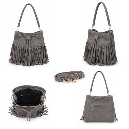 Zorya – Suede Fringe Bucket Bag
