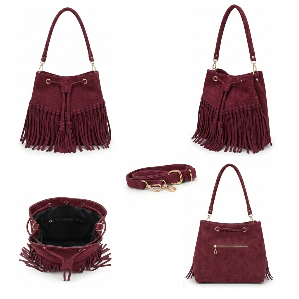Zorya – Suede Fringe Bucket Bag