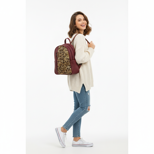 Burgundy VOLT Leopard Backpack