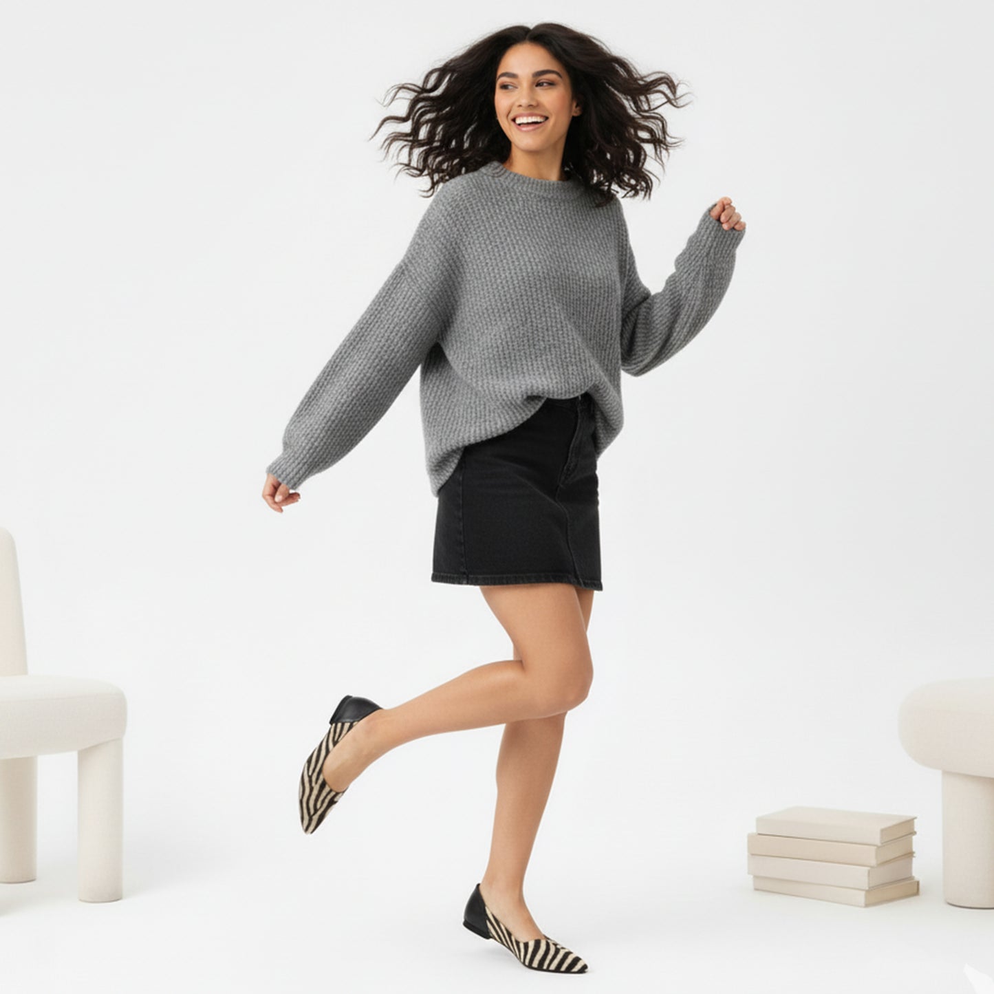 Black AYANA ZEBRA Flat Shoes