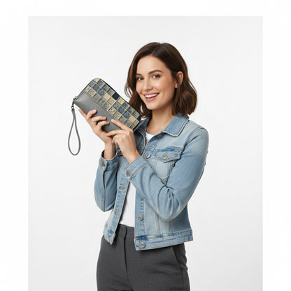 Grey Joyful blue grid  Wallet