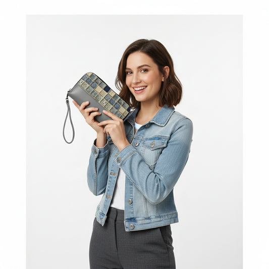 Grey Joyful blue grid  Wallet