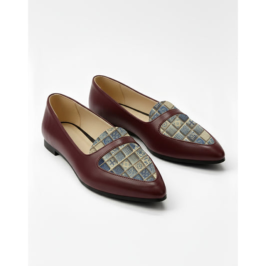 Burgundy Stride blue grid Flat Shoes