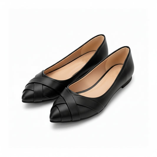 Black Strips Flat Shoes