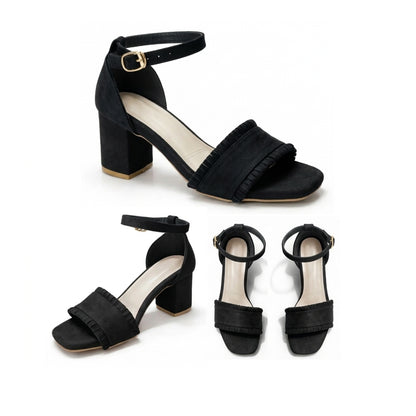Ruffle Block Heel Sandal | Scarpella