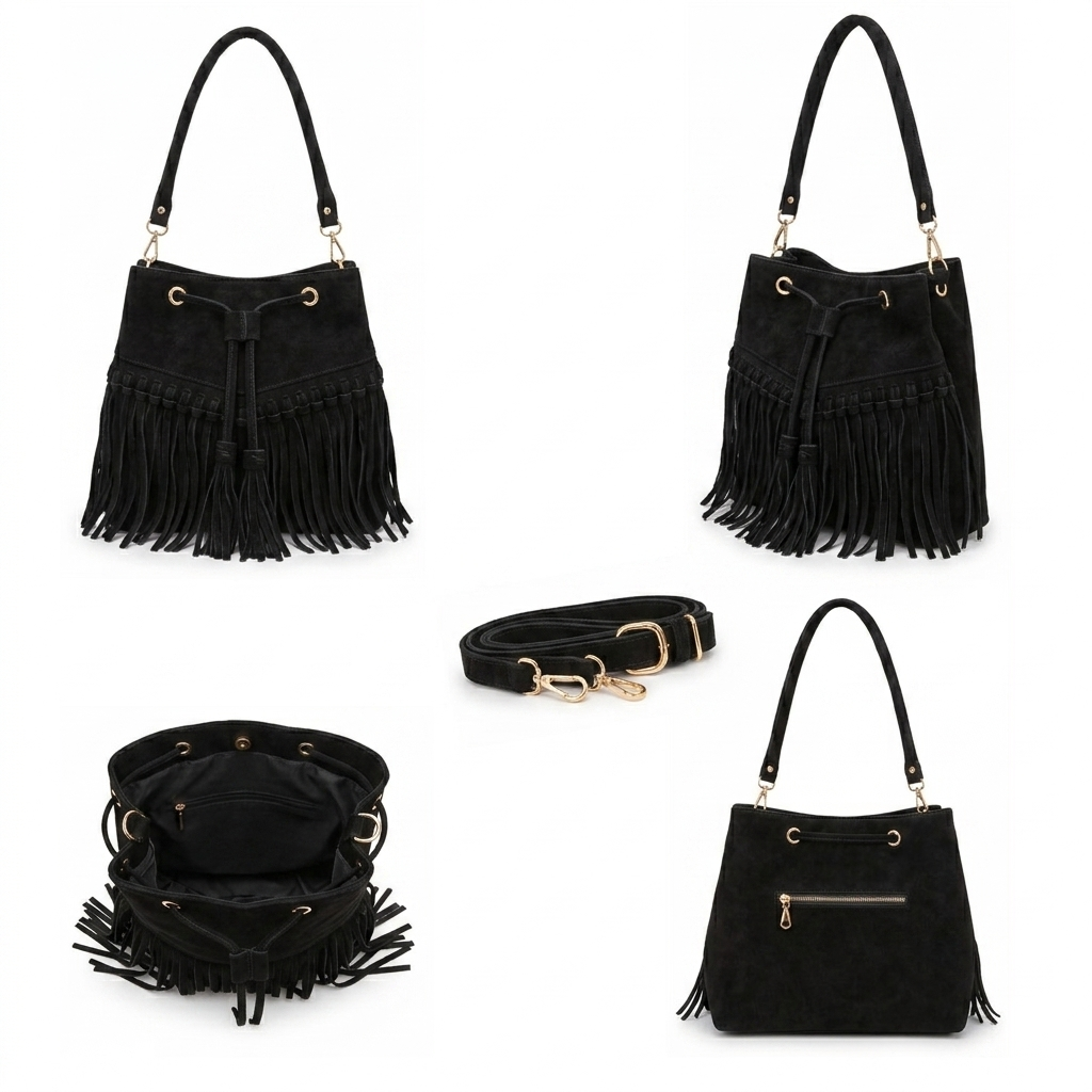 Zorya – Suede Fringe Bucket Bag
