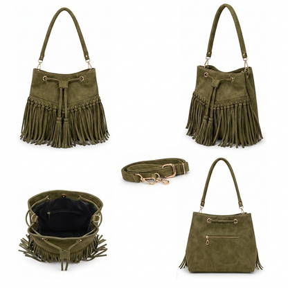 Zorya – Suede Fringe Bucket Bag