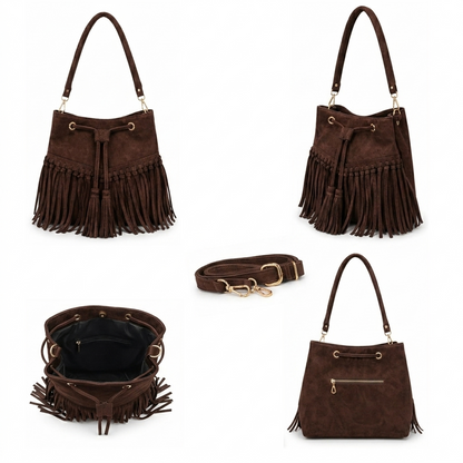 Zorya – Suede Fringe Bucket Bag