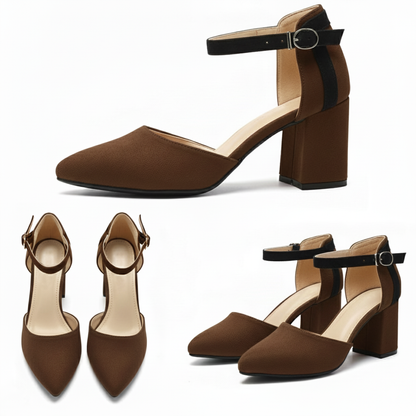 Liza Suede Mid Block Heel Shoes | Scarpella