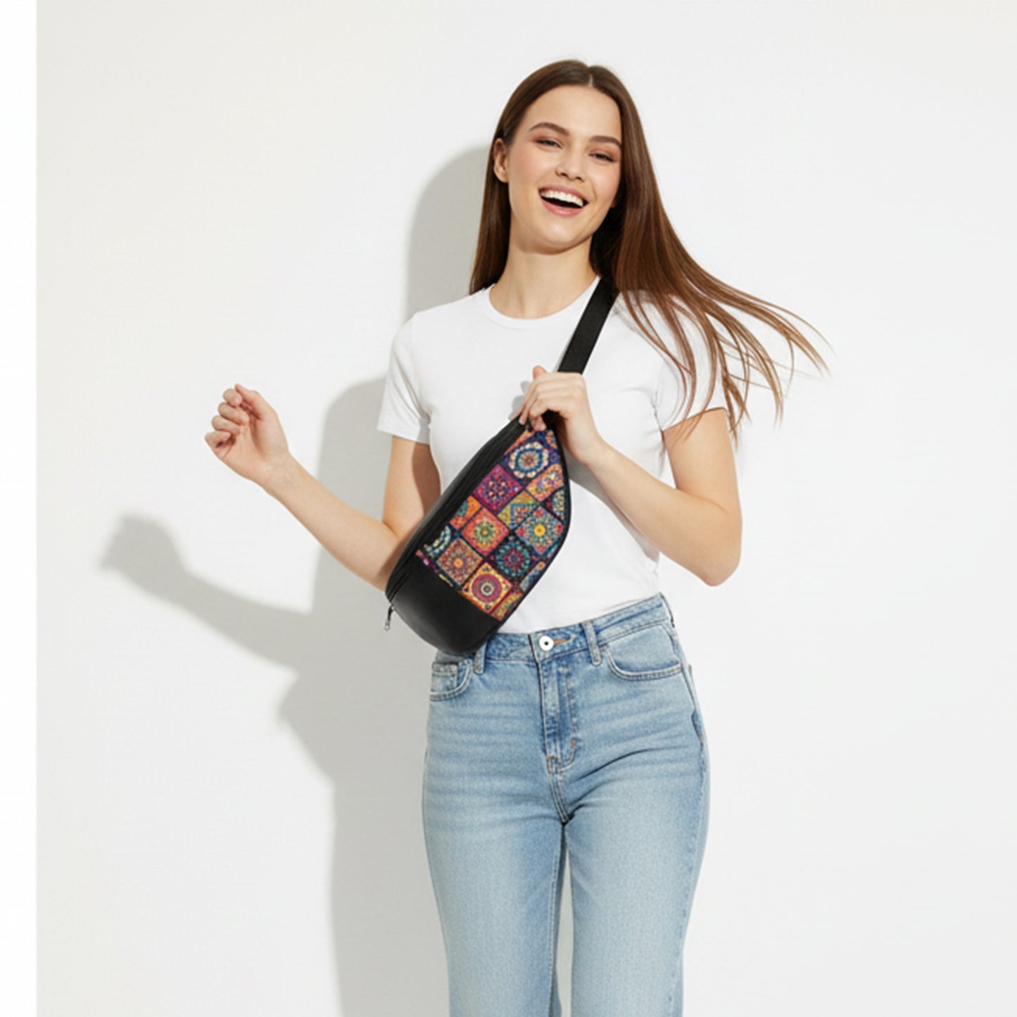 Black mandala Rush Chest Crossbody Bag