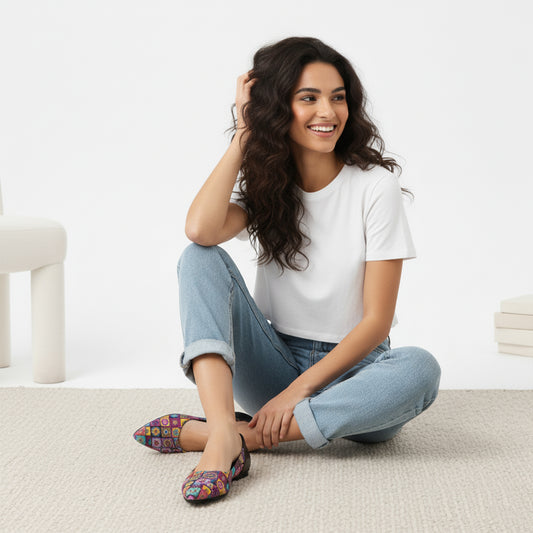 Black AYANA mandala Flat Shoes