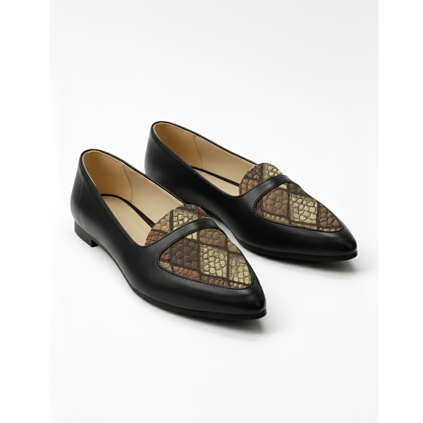 Black Stride snake Print  Flat Shoes